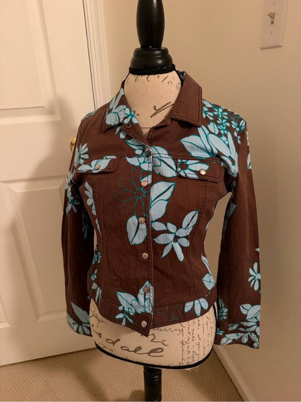 Brown Floral Jean Jacket with Light Blue Print